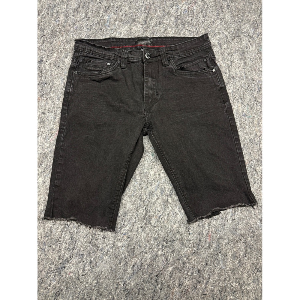 Steves Jeans Mens 32 Black Denim Cutoff Shorts Raw Hem Faded Wash Stretch Slim